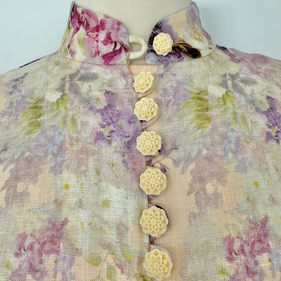 ZIMMERMANN Lyrical Buttoned Midi Dress Floral Print Linen 0 (US 4) NWT - Picture 5 of 16